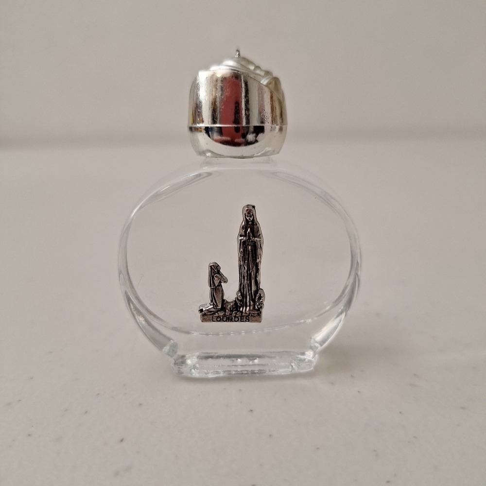 Lourdes French Catholic bottle Of Holy Water Mother Mary in Silver plated - Picture 10 of 10